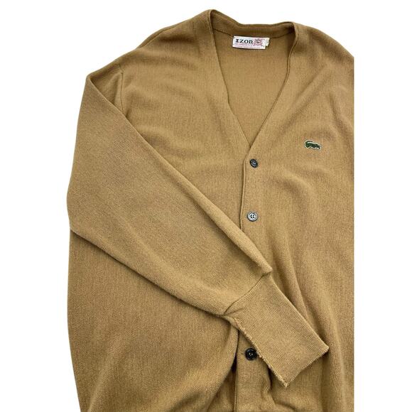 Izod x Lacoste Mens Vintage 60s Knit Logo Grandpa Sweater Cardigan Size Large - Picture 4 of 16